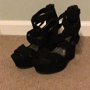 Black suede wedged heels